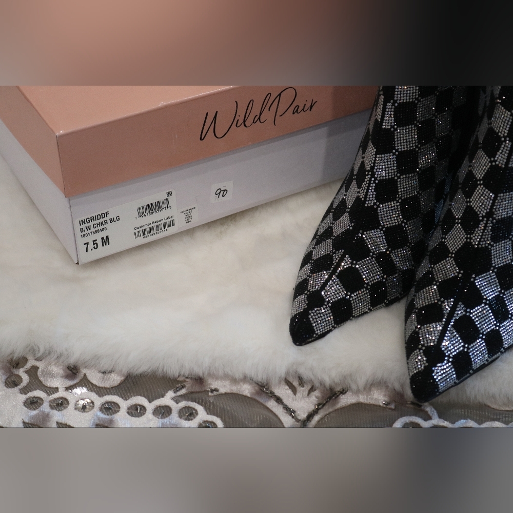 Wild Pair Ingridd Pointed Toe Bling Dress Booties, 7.5M- Black/White Checker - Picture 9 of 9